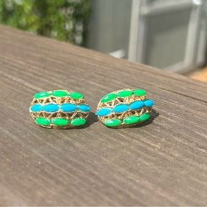 Blue and Green vintage clip on earrings